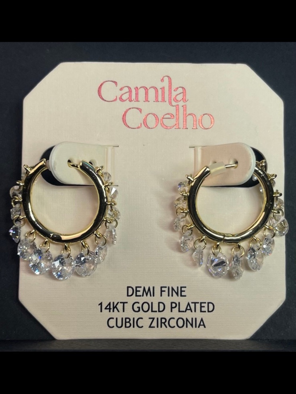 NEW Camila Coelho 14KT Gold Plated CZ Shimmer Charms Hoop Earrings - Picture 3 of 13